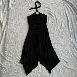 B. Smart Vintage 90s/2000s Sexy Black Halter Neck Asymmetrical Hem Midi Dress